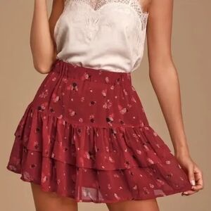 Free People Red Floral Mini Skirt NWOT